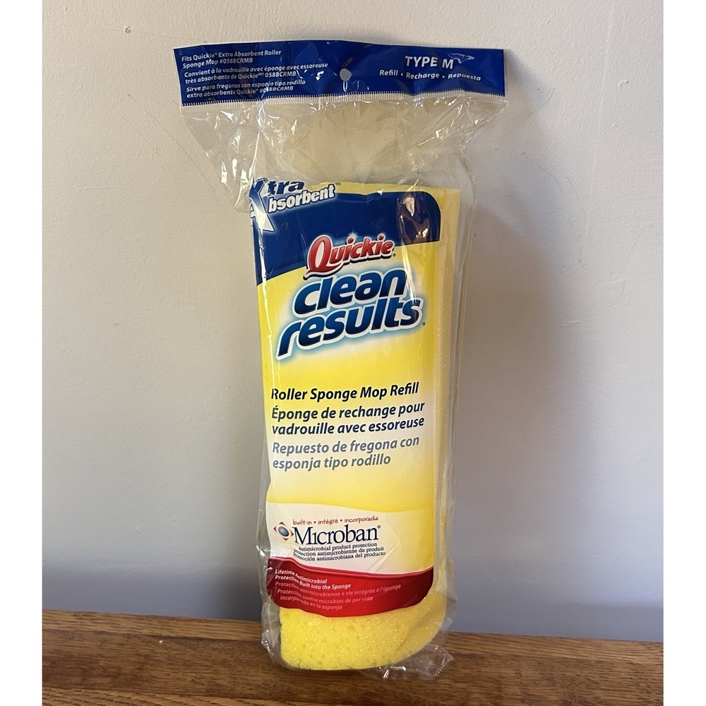 New Quickie Clean Results Roller Mop Refill Type M Larger Sponge Microban Sealed